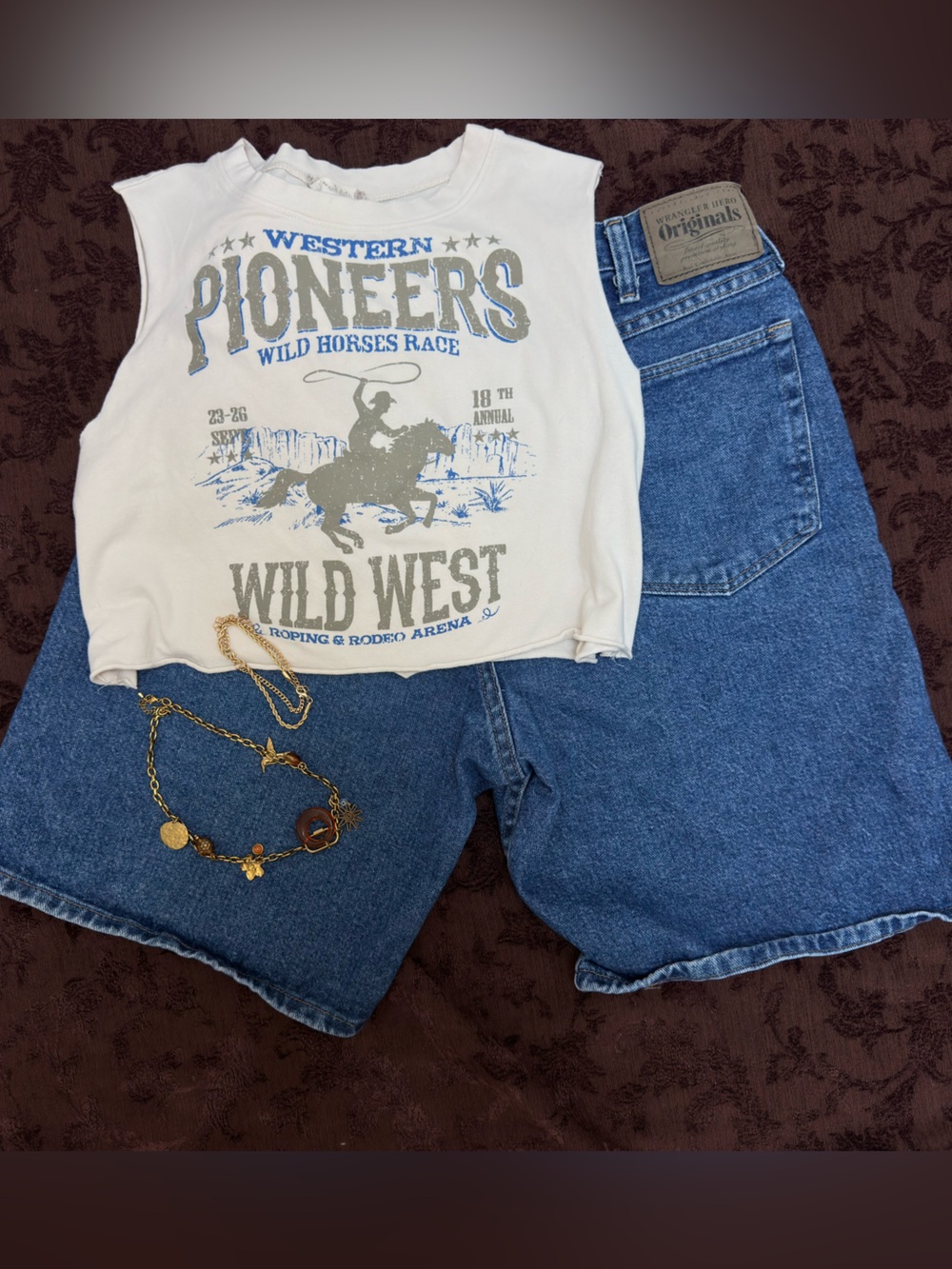 Altar'd State western pioneers graphic muscle crop top ❀